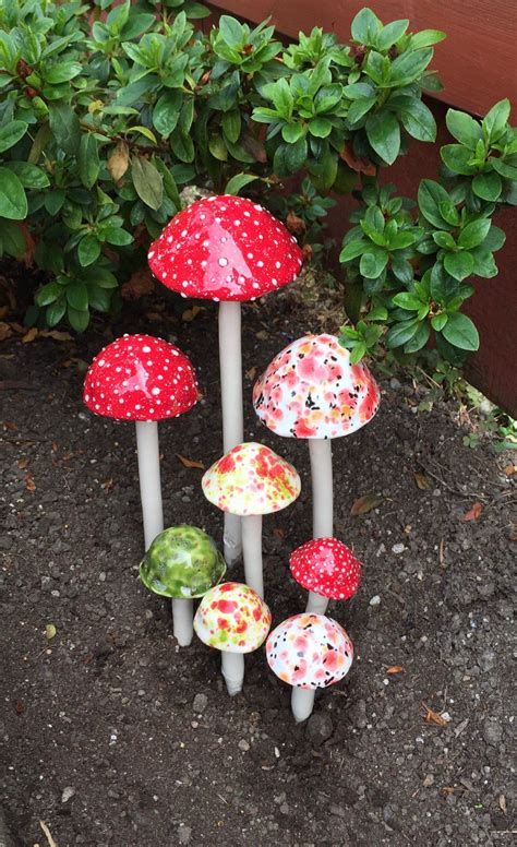 Eight Hand Crafted Ceramic Mushrooms 1 Extra Large 2 Large 1medium