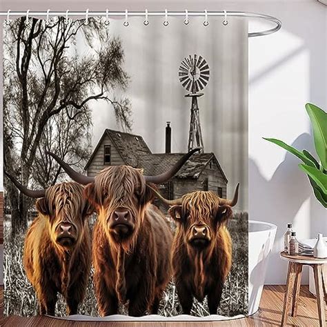 Amazon Nyjsmyg Highland Cow Shower Curtains Three Brown Cattle