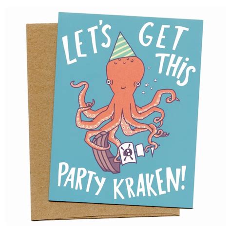 Kraken Birthday Card Kraken Card Funny Octopus Birthday | Etsy