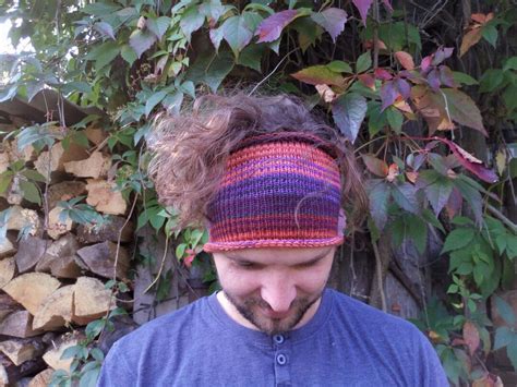 Knitted Mens Headband Guys Knit Hair Wrap Orange Lilac Adults Dread