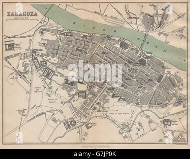 ZARAGOZA Mapa de ciudad Vintage plan España 1930 Fotografía de stock