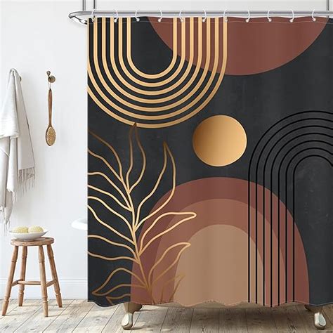 Ufeela Black Gold Mid Century Modern Boho Shower Curtain