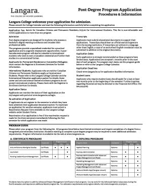 Fillable Online Post Degree Program Application Langara College Fax