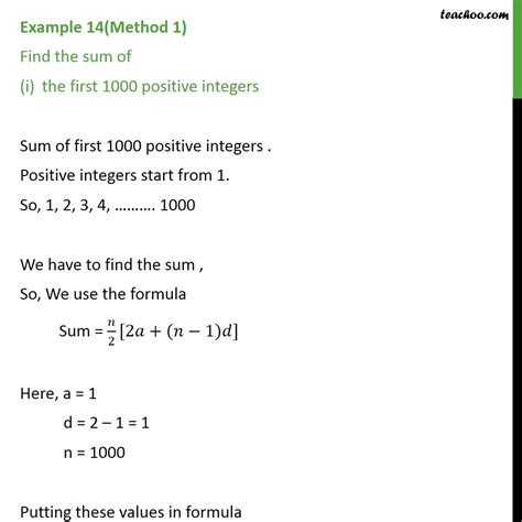 Example 14 Find Sum Of I First 1000 Positive Integers