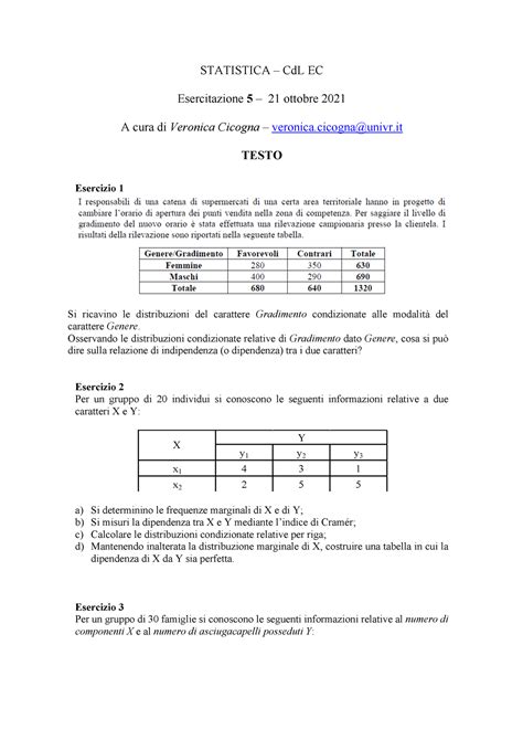 Esercitazione Appunti Di Lezione Statistica Descrittiva