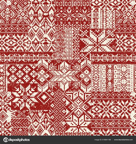 Red Native American Traditional Fabric Patchwork Abstract Vector