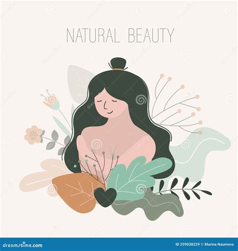 Girl Without Makeup In Leafs And Flowers Portrait Of Naked Woman
