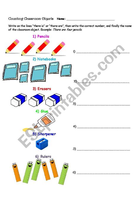 Counting Classroom Objects There Is There Are Esl Worksheet By