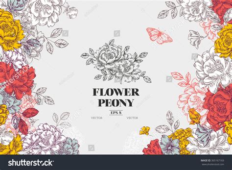 Vintage Peony Flower Background Flower Design Vector De Stock Libre