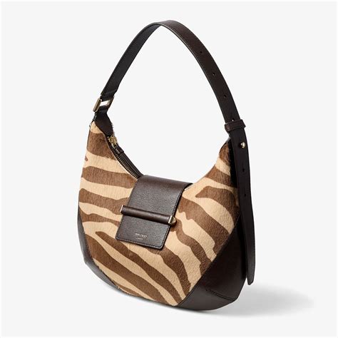 Bar Hobo S | Natural Zebra Print Pony Leather Shoulder Bag | JIMMY CHOO