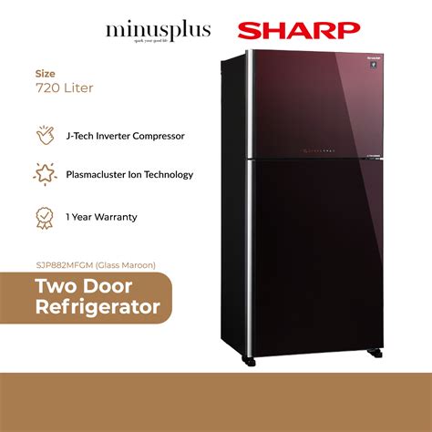 Sharp J Tech Inverter 2 Door Refrigerator 720l Black Maroon Pelican Glass Door Series