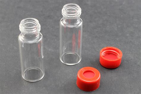 Vial Kit Clear Glass 2 0ml Screw Top Wide Opening Vial Screw Cap 9 Mm Red Polypropylene W