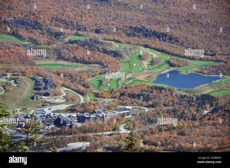 Stowe Golf Course and Stowe Mountain Resort aerial view, from the top of Mount Mansfield ...