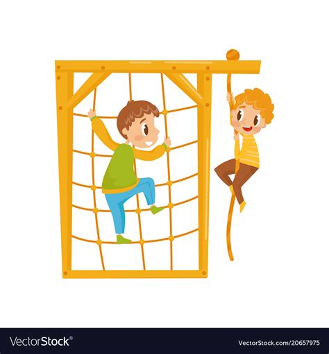 Boys climbing net rope kids on a playground Vector Image