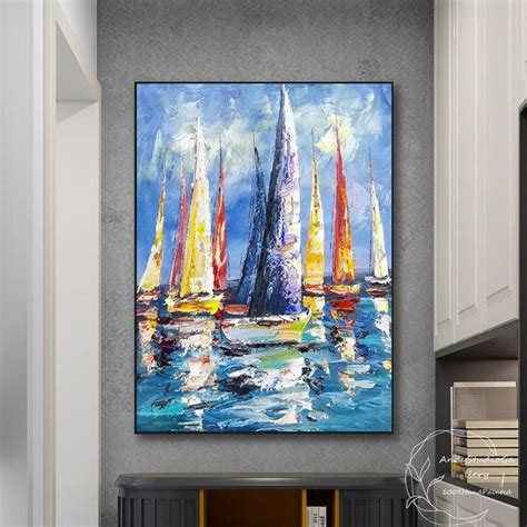 Large Sailboat Abstract Oil Painting Nautical Oil Painting On Canvas