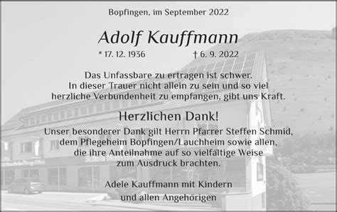 Traueranzeigen Von Adolf Kauffmann Ostalbtrauer