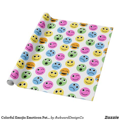 Colorful Emojis Emoticon Patterned Print Wrapping Paper Print Wrapping