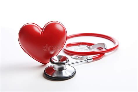 Red Stethoscope In Shape Of Heart On A White Background Generative Ai