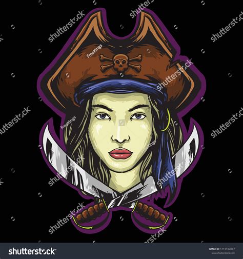 Woman Pirates Logo Mascot Design Stock Vector Royalty Free 1713182047