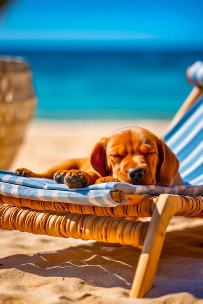 Premium Photo Brown Dog Laying On Top Of Beach Chair Next To The