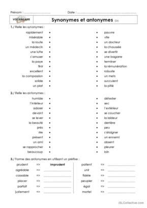 Synonyms Fran Ais Fle Fiches Pedagogiques Pdf Doc