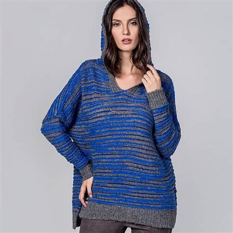 Blusa Tricot Ampla Capuz Biamar Azul Pole Modas