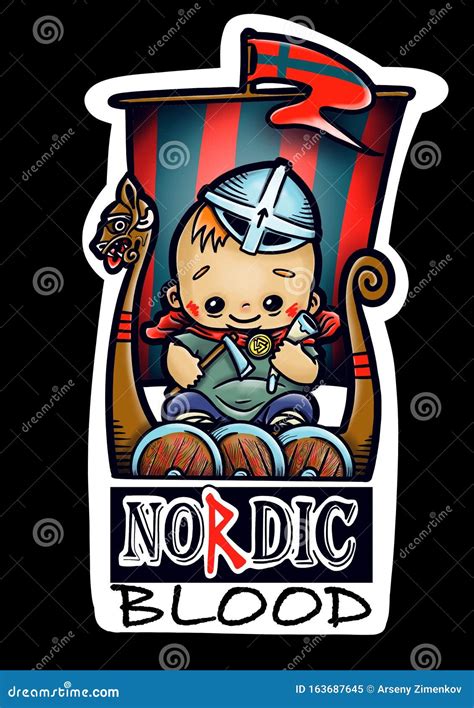 Little Viking Baby In A Ship Stock Illustration Illustration Of