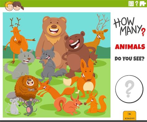 Premium Vector | Counting cartoon wild animals educational game