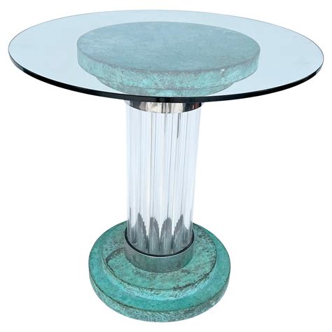 Vintage Italian Neoclassical Pedestal Cast Stone Table Base With Glass