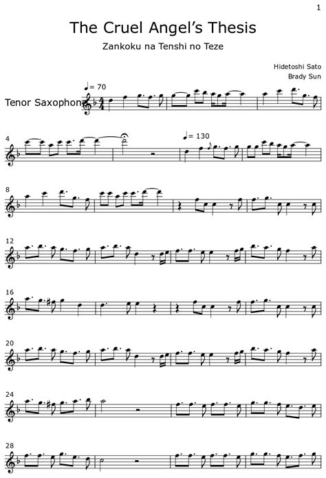 The Cruel Angel’s Thesis Sheet Music For Tenor Saxophone