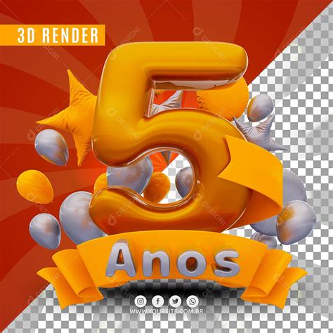 Selo 3d 5 Anos Amarelo De Aniversàrio Para Composição Psd Download