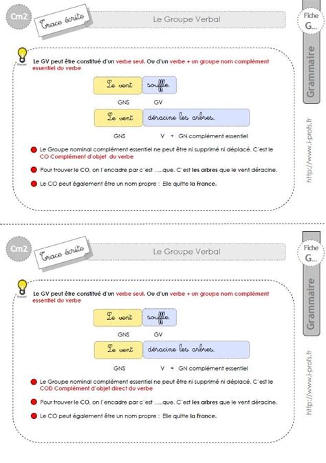 CM2 LECON Le Groupe Verbal Groupe Sujet Cm2 Exercice Francais Ce2