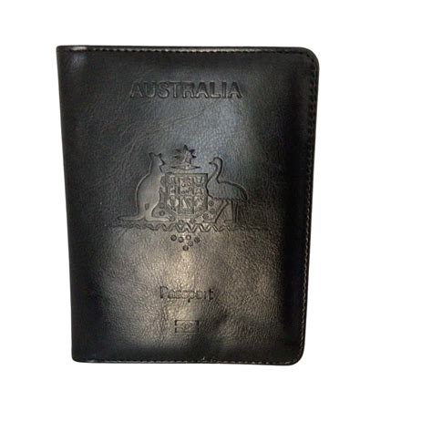 Vintage Australian Passport Holder Black Leather With Coat Of Arms S