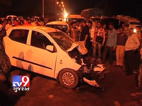 Tv9 Gujarat Speeding Tempo Jumps Divider Rams Into Car 4 Injured