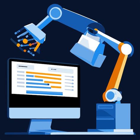 Ai Robot Arm Working Computer Document Chart Monitor Brain Many People