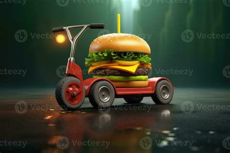 Burger Delivery Fast Hamburger Car Cheeseburger As Fast Food Car Hamburger Driving On The