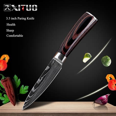 XITUO Pisau Dapur Chef Damascus Pattern 3 5 Paring Knife Silver