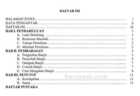 Contoh Daftar Isi Skripsi Makalah Proposal Laporan Yang Benar