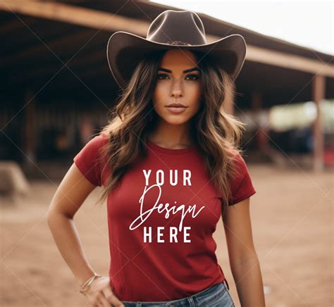 Cardinal Red Gildan 64000 Mockup Western Shirt Model Mock Up Bella