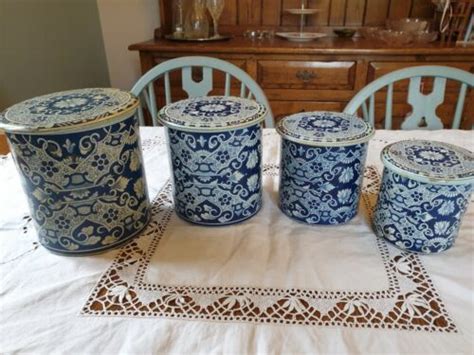 Vintage Blue And White Tea Caddy Tins Canisters Delf Of Holland Dutch