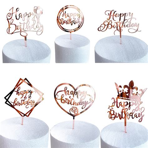 Rose Gold Gelukkige Verjaardag Cake Topper Acryl Cupcake Toppers Voor