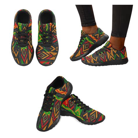 African Dashiki Adinkra Kente Black Sneakers For Women And Men