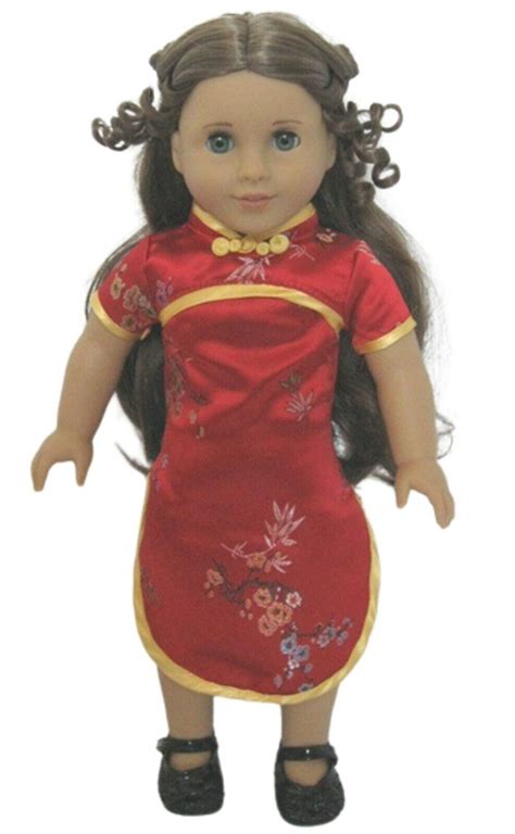 Red Satin Floral Asian Dress Fits 18 American Girl Size Doll Ebay