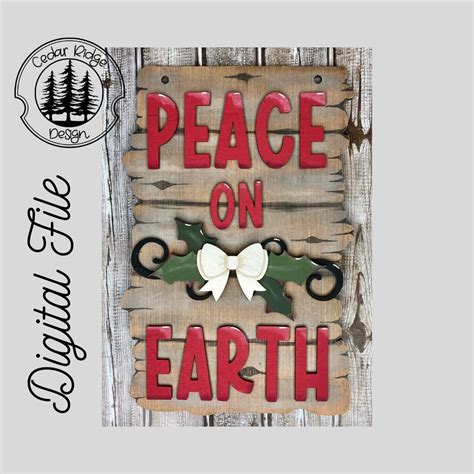 Svg Laser Cut Digital Christmas Sign Peace On Earth Christmas Sign Christmas Holly Sign Door