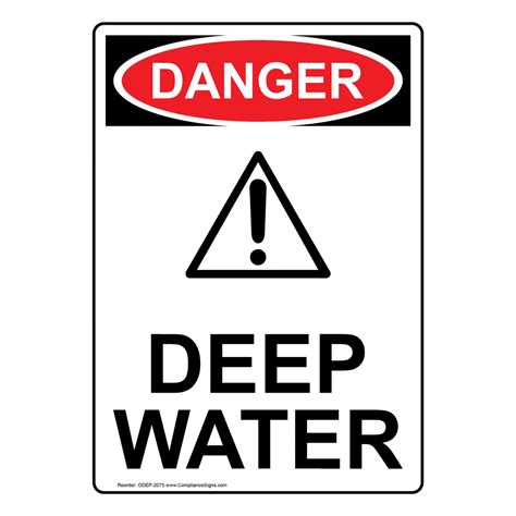 Vertical Deep Water Sign Osha Danger