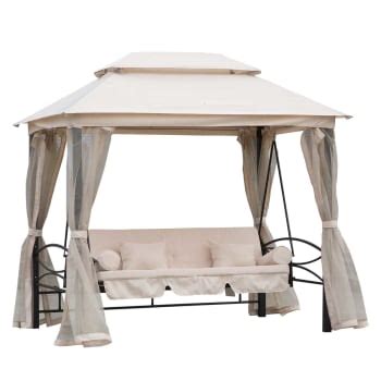 Dondolo Da Giardino 3 Posti Trasformabile In Letto Beige In Metallo