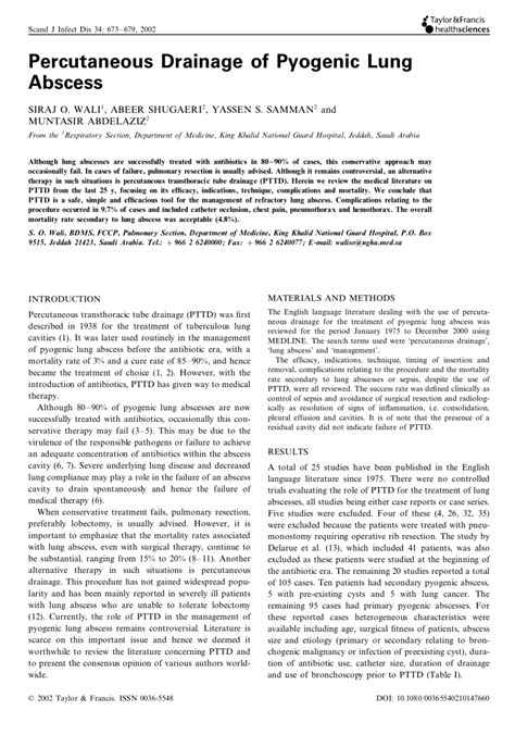 (PDF) Percutaneous Drainage of Pyogenic Lung Abscess