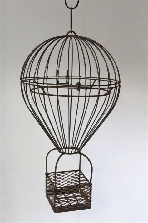 Wrought Iron Hot Air Balloon Hold Gazing Ball Hanging Decoration