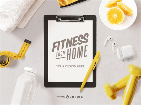 Fitness From Home Clipboard Mockup Psd Editable Template