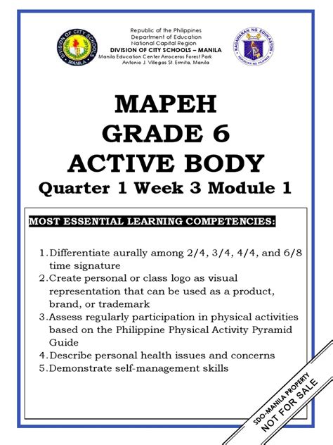 Mapeh Grade 6 Active Body Quarter 1 Week 3 Module 1 Pdf Foods Chair